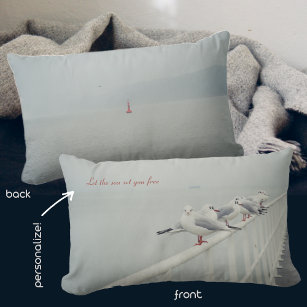 White seagull on a winter day  lumbar pillow