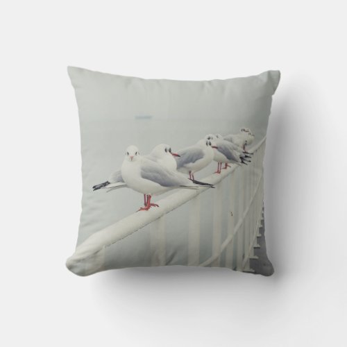 White seagull on a winter day throw pillow