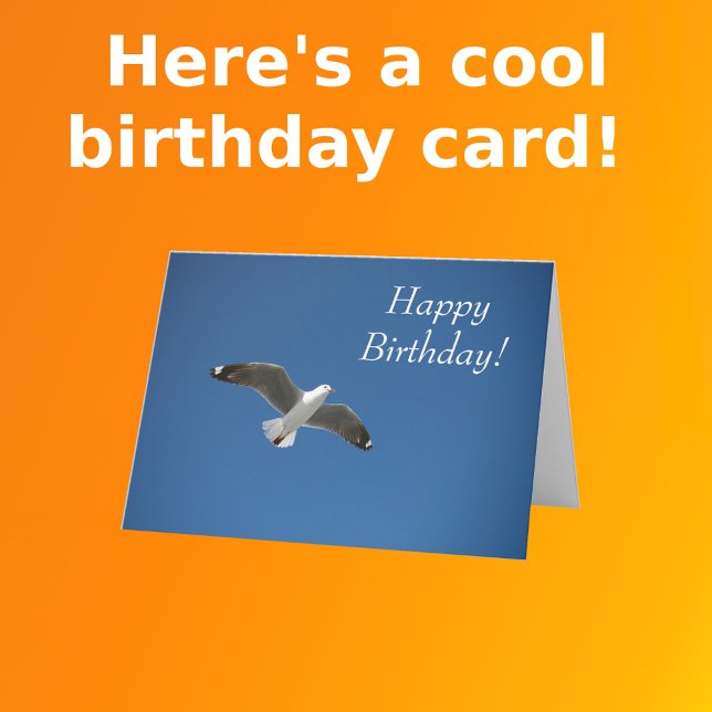 White Seagull Soaring Blue Sky Photo Birthday Card (Front with Background2)