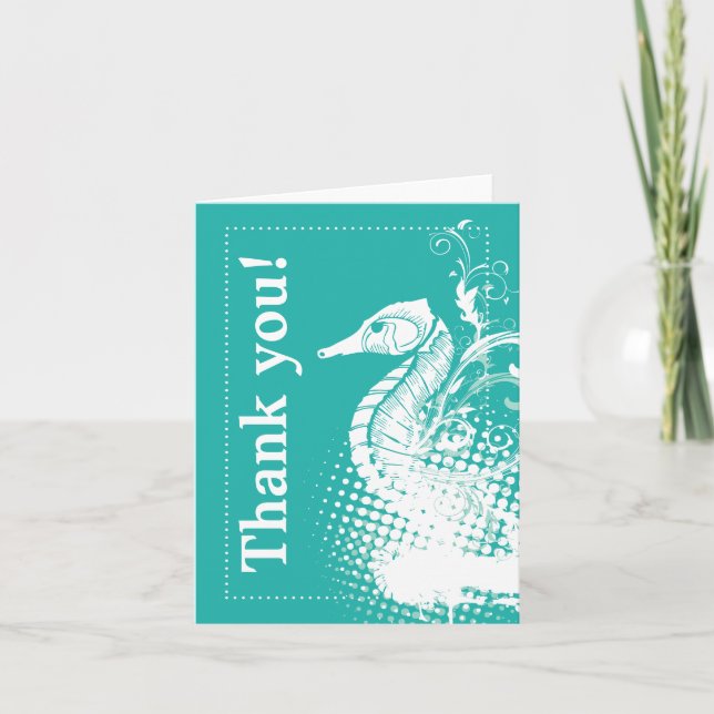 White seahorse light sea green wedding Thank You Card (Front)