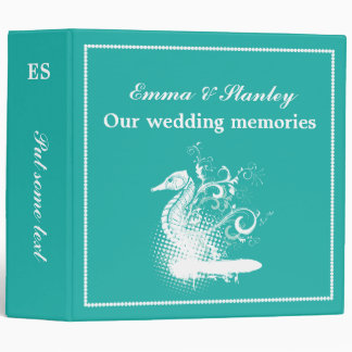 White seahorse on light sea green wedding binder