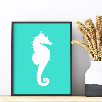 White Seahorse On Turquoise Photo Print by silhouette_emporium at Zazzle