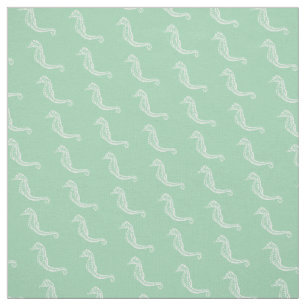 White Seahorse Outline Over Seafoam Green Fabric