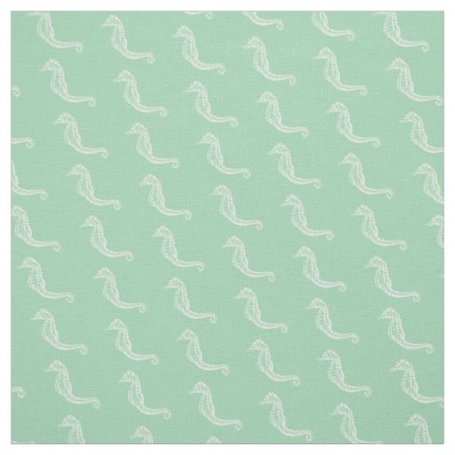 White Seahorse Outline Over Seafoam Green Fabric