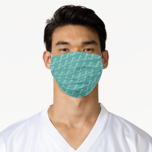White Seahorse Skeleton Pattern Over Sea Green Adult Cloth Face Mask