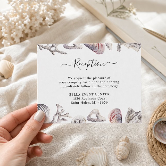 White Seashell Beach Reception Enclosure Card (Creator Uploaded)