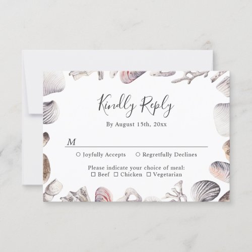 White Seashell Beach Sand Destination Wedding RSVP Card