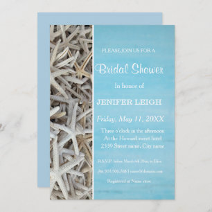 White seashell beach wedding bridal shower invitation