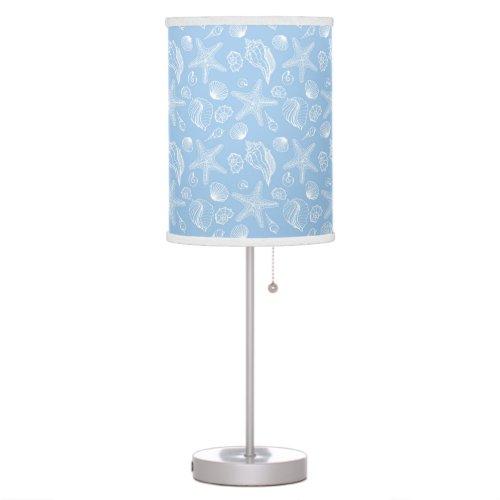 White Seashell Blue Beach Lamp
