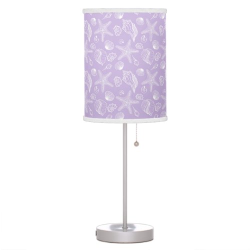 White Seashell Purple Beach Lamp