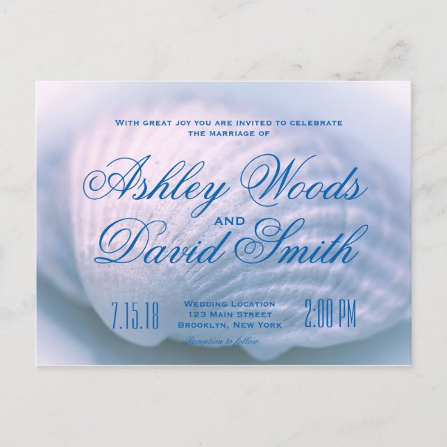 White Seashell Wedding Invitation Postcard (Front)