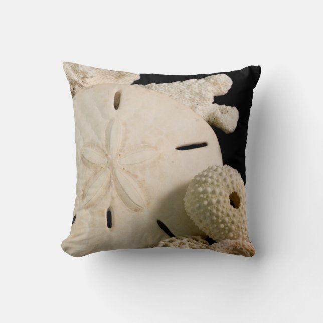 White Seashells And Sand Dollar Throw Pillow (Front)