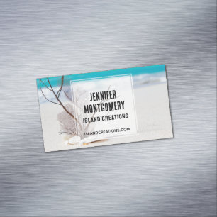 White Seashells on a Tropical Beach Business Card Magnet