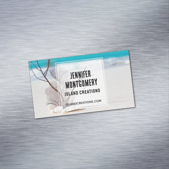 White Seashells on a Tropical Beach Business Card Magnet (In Situ)