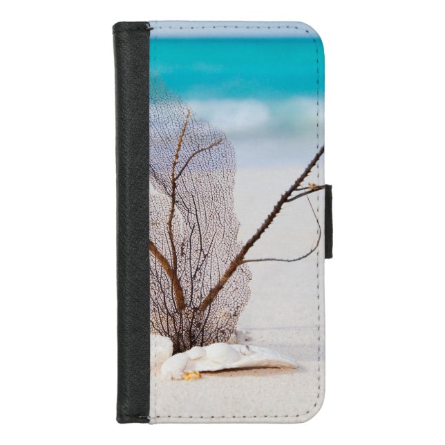 White Seashells on a Tropical Beach iPhone Wallet Case (Front)