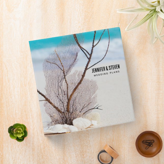 White Seashells on a Tropical Beach Wedding Plans 3 Ring Binder (In Situ)