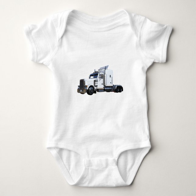 White Semi Tractor Trailer Baby Bodysuit (Front)