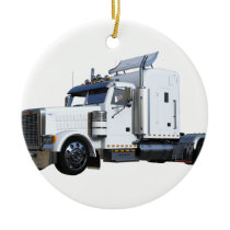 White Semi Tractor Trailer Ceramic Ornament