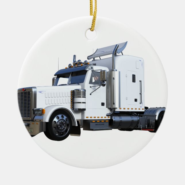 White Semi Tractor Trailer Ceramic Ornament (Front)