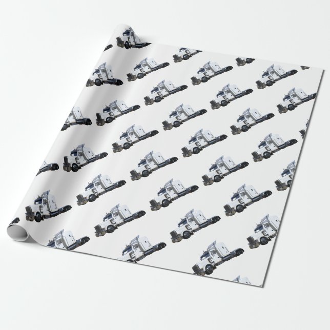 White Semi Tractor Trailer Wrapping Paper (Unrolled)
