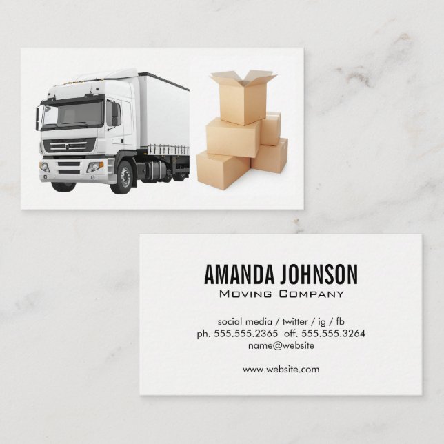 White Semi Truck | Moving Boxes Business Card (Front/Back)
