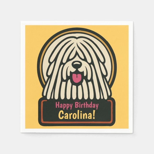 White Shaggy Dog Birthday Party Napkins (Front)