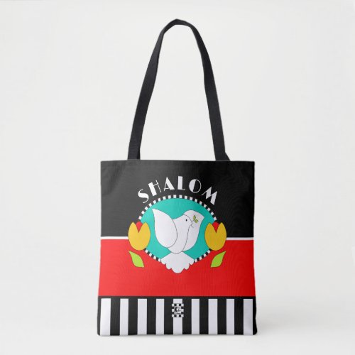 White Shalom Dove In Teal Circle Tote Bag