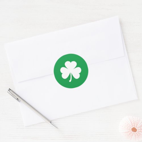 White Shamrock on Irish Green St Patricks Day Classic Round Sticker