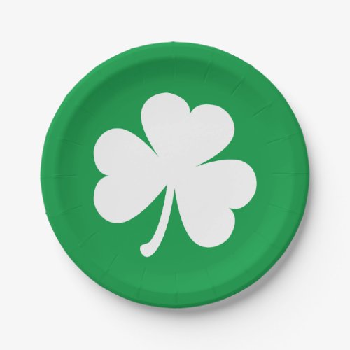 White Shamrock on Irish Green St Patricks Day Paper Plates