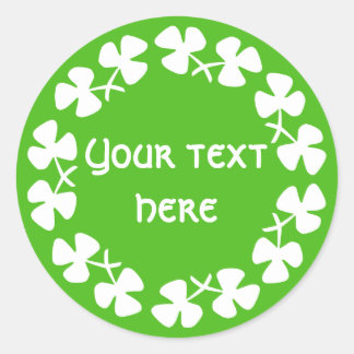 White Shamrocks Border Add Text Classic Round Sticker