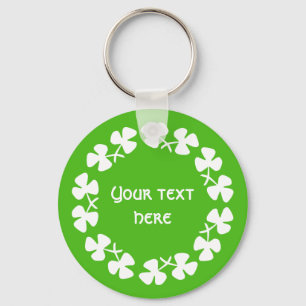 White Shamrocks Border Add Text Keychain