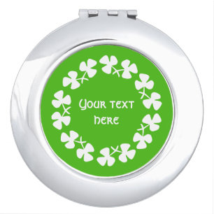 White Shamrocks Border Add Text Makeup Mirror
