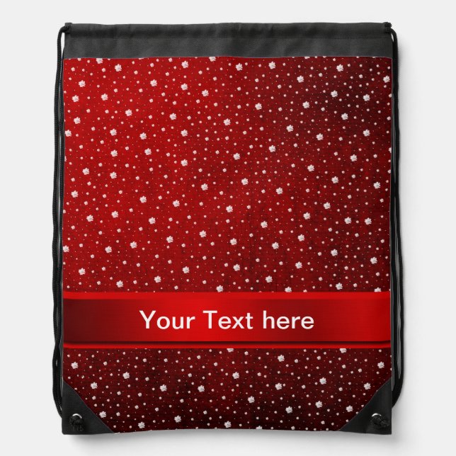white shamrocks in red baby blanket drawstring bag (Front)