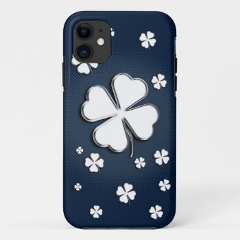 White Shamrocks On Blue Background Iphone 11 Case by BestCases4u at Zazzle