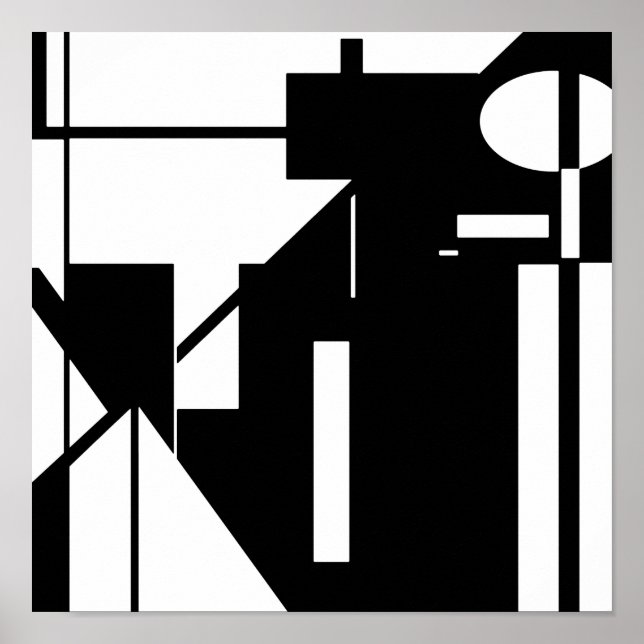 White Shapes on Black MCM Look Abstract Art Poster (Front)