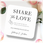 White | Share The Love |  Hashtag Wedding Square Paper Coaster<br><div class="desc">Black and white share the love hashtag coaster. Place these coasters at your wedding reception tables so guests can tag the photos they take at your wedding and share them on your social media.</div>