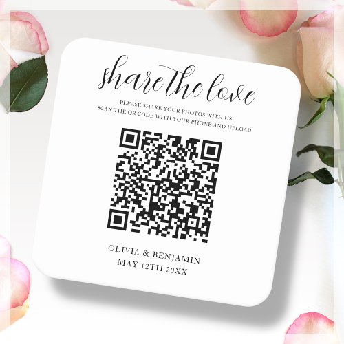 White  Share The Love   Wedding Square Paper Coaster