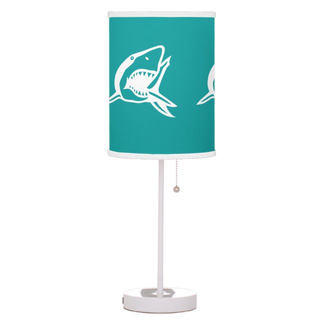 White Shark on aqua teal blue background Table Lamp (Left)