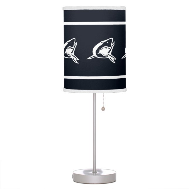 White Shark on blue background Table Lamp (Left)