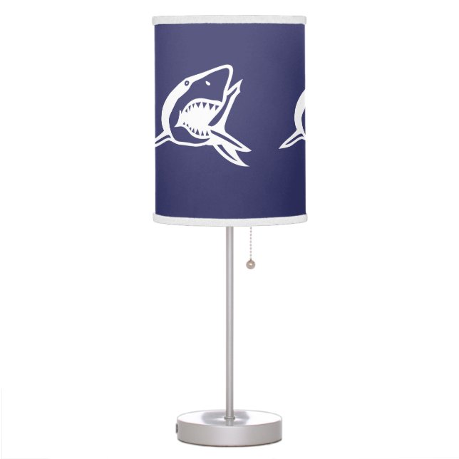 White Shark on blue background Table Lamp (Left)