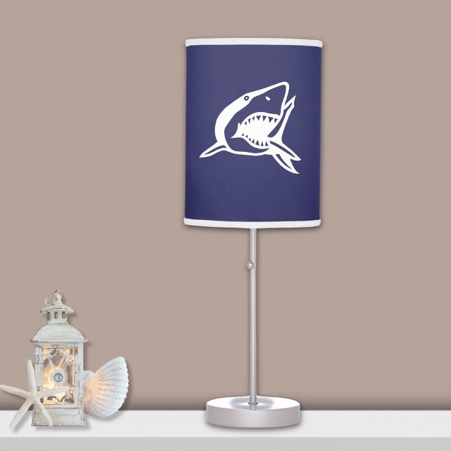 White Shark on blue background Table Lamp (Creator Uploaded)