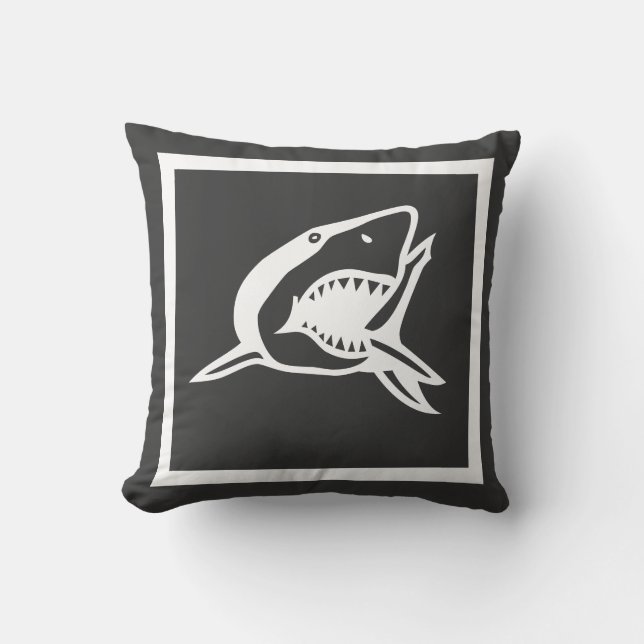 white  shark on charcole grey pillow (Front)