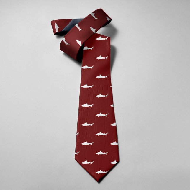 White Shark On Red Background Simple Style Neck Tie (Creator Uploaded)