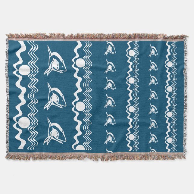 WHITE shark personalize / .choose color background Throw Blanket (Front)