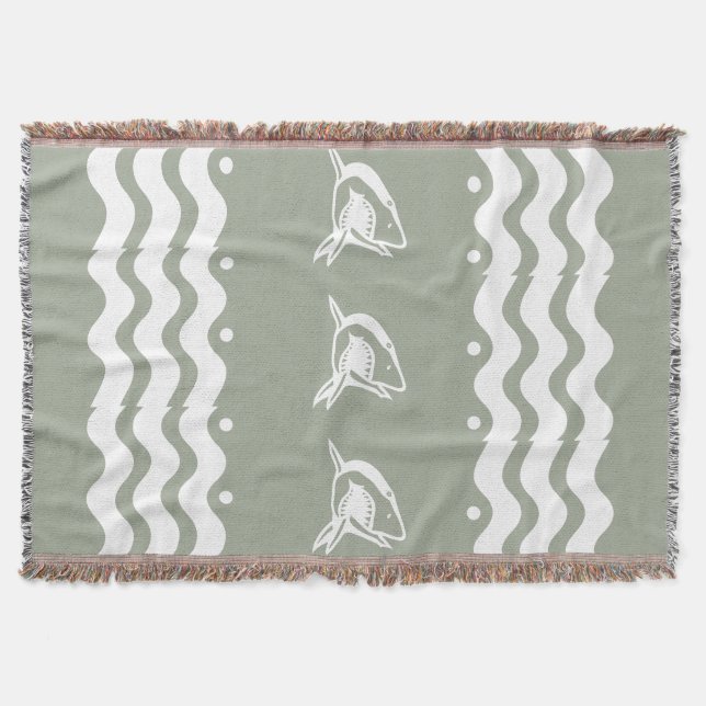 WHITE shark personalize / .choose color background Throw Blanket (Front)