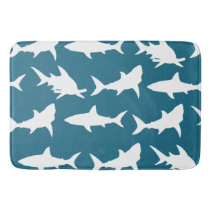 White Sharks & Ocean Blue Green Bath Mat