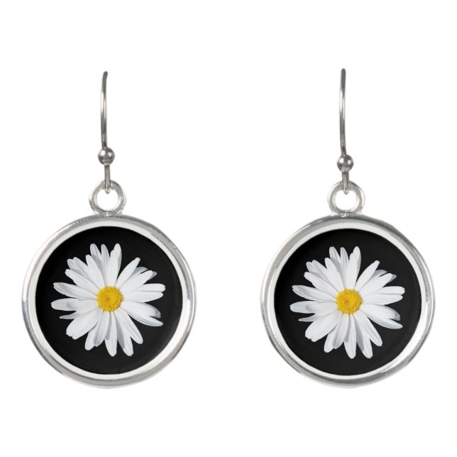 White Shasta Daisy Dangle Earrings (Front)
