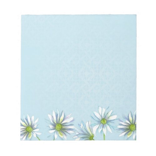 White Shasta Daisy Flower Border Pastel Blue Notepad