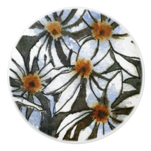White Shasta daisy on dark gray background art Ceramic Knob