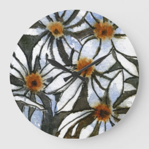 White Shasta daisy on dark gray background art Large Clock
